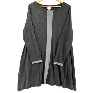 Soft Surroundings Tunic Sweater Dress Shirt Charcoal Grey Colorblock Preppy 2X